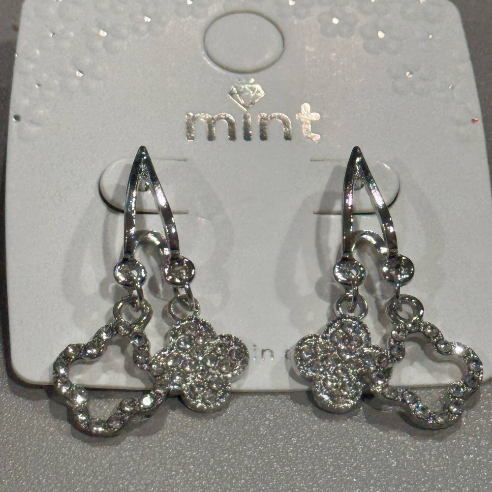Mint Silver Clover Dangle Earrings